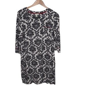 Soma Black White Damask 3/4 Sleeve Nightgown Women Size L